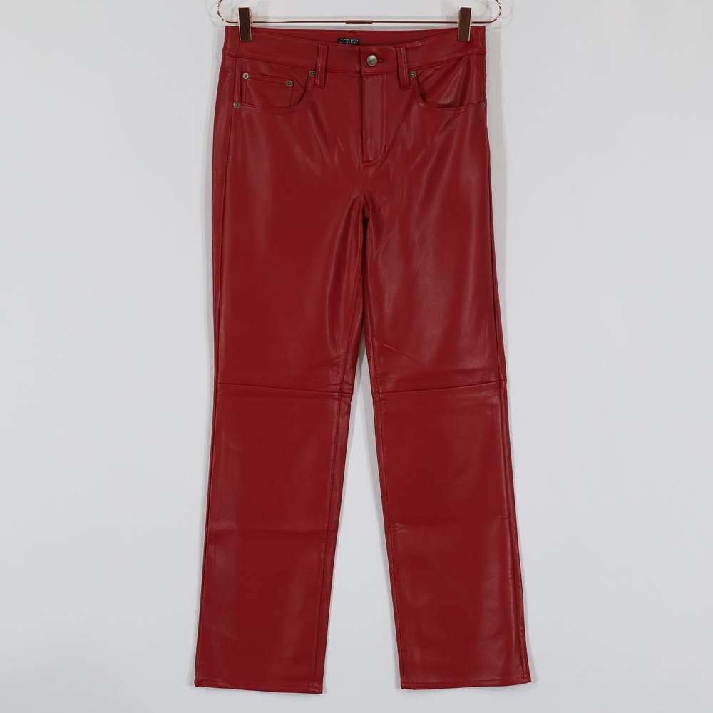J.Crew Faux Leather Pants Womens 26 Red Straight Leg Edgy Biker Chic $168 NWT